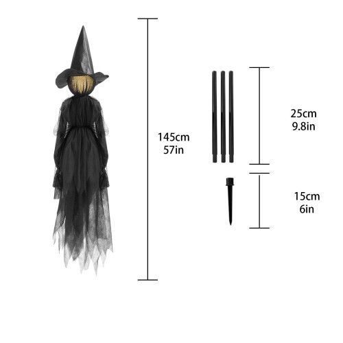 Σετ 3 τεμαχίων μάγισσες με φωτισμό για το Halloween, πασσάλους κήπου με λαμπερή κεφαλή, 2