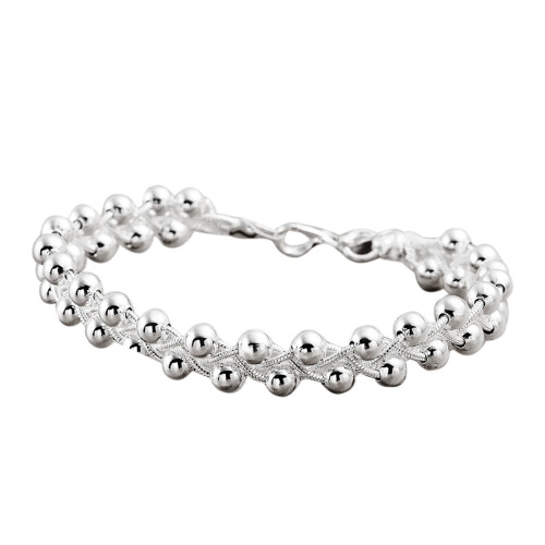 Silver Plated Woven Bead Chain Bracelet for Women 1