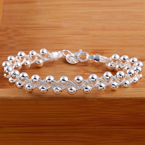 Silver Plated Woven Bead Chain Bracelet for Women 2