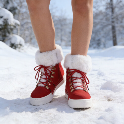 Γυναικείες Μπότες Χιονιού Willtoo Winter, Κοντές Μπότες Χιονιού, Plus Size, με Φλις Επένδυση, 2