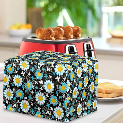 Daisy Print Toaster Cover 2 Slice, Small Appliance Cover for Kitchen with Adjustable Drawstring, Waterproof Bread Machine Protector 2
