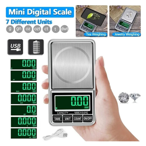 Precision Portable Mini Pocket Jewelry Scale USB Rechargeable Digital Electronic Scale Weight,Multiple Accessories 1