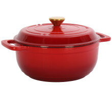 Red,6QT Cast Iron Enamel Pot Cooking Pot w/ Gloves