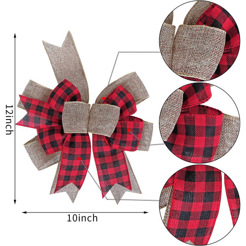 Φιόγκοι από λινάτσα Buffalo Plaid για στεφάνι – Πακέτο των 2, 12"x9.4", Ρουστίκ διακόσμηση 1