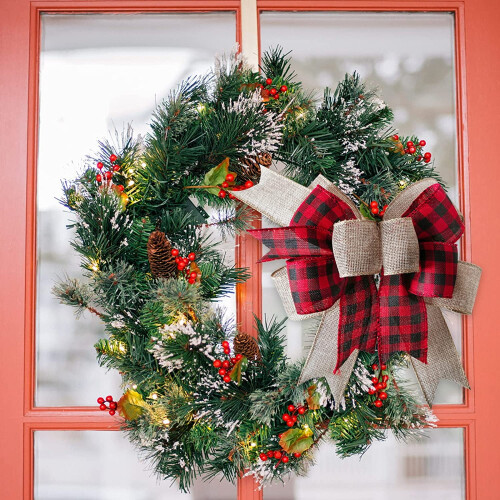 Φιόγκοι από λινάτσα Buffalo Plaid για στεφάνι – Πακέτο των 2, 12"x9.4", Ρουστίκ διακόσμηση 2