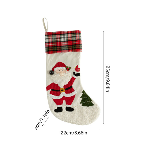 Christmas Stocking Santa Pattern Plaid Fluffy Cuff 18x7 Inch 2