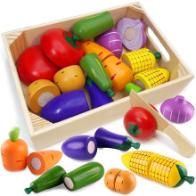 Wooden Play Food Cutting Toys Kids Kitchen Set