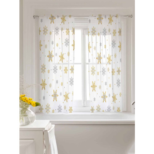 Snowflake Sheer Curtains Yellow White 52x45 Inch 2 Panels 2