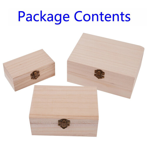 Plain Wooden Square Storage Boxes with Hinged Lid Decorative Craft Keepsake Wedding Gift Box, S 1PC 2