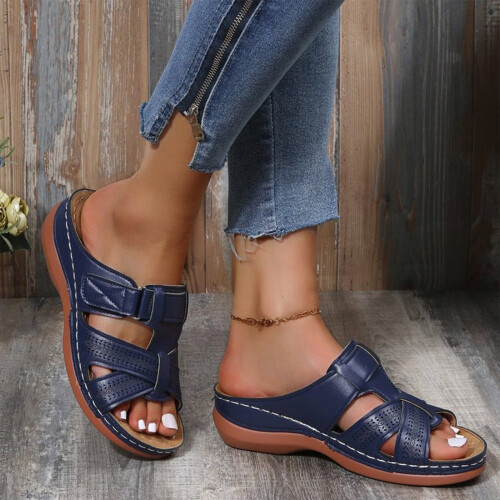 Willtoo Women's Arch-Support Flat Sandals Dark Blue Size 42 1