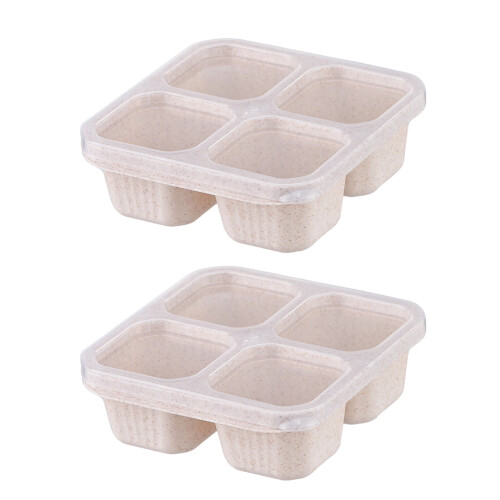 Boîte à goûter Bento réutilisable à 4 compartiments, lot de 2, beige 1