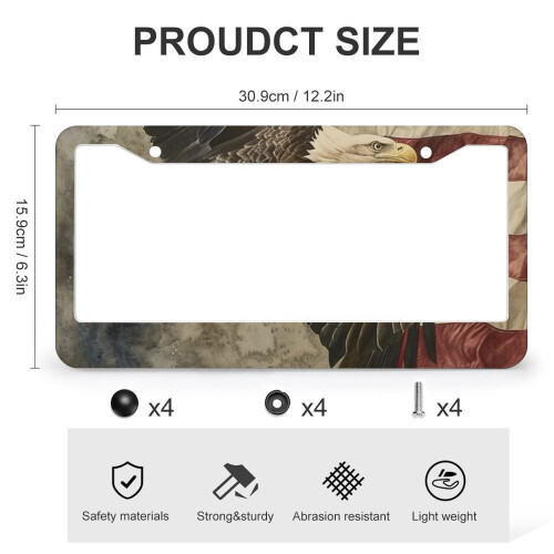 Bald Eagle Over Flag License Plate Frames Aluminum 2-Pack 2