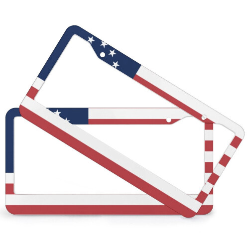 USA Flag License Plate Frames Red White Blue Aluminum 2-Pack 1