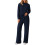 Women's Fall Solid Textured Drawstring 2-Piece Tracksuit Set Navy Blue S 5