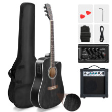 41" Basswood Full Size Acoustic Electric Folk Guitar W/10W Amp, Bag, Strap, Capo