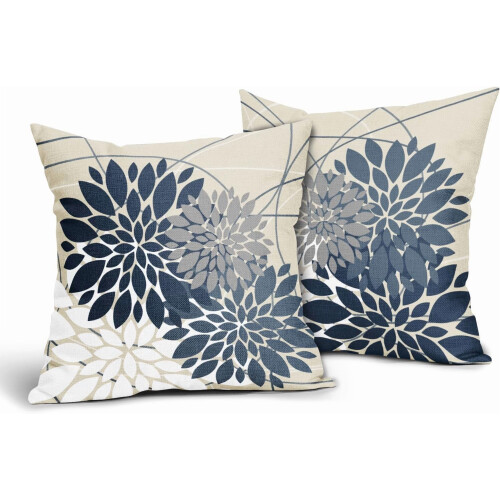 Fodere per cuscini floreali blu scuro, set da 2 pezzi, 45x45 cm (18x18 pollici). 1
