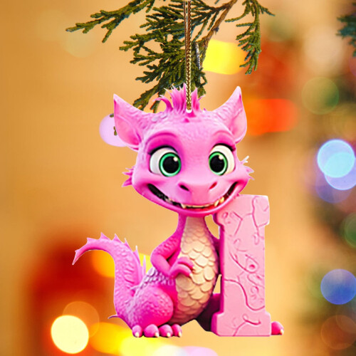 Pink Dinosaur Christmas Ornament Acrylic Flat 26 Letters 2