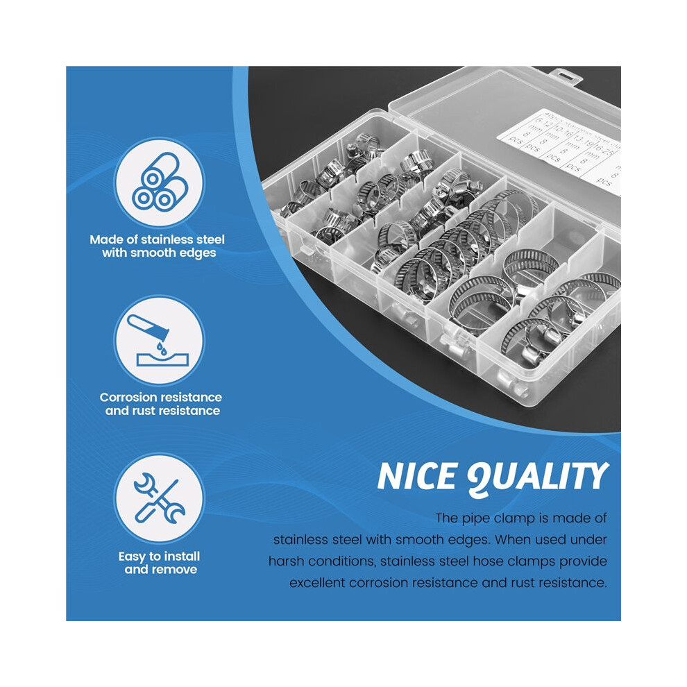 40Pcs Hose Clamp Set 1/4 - 1-1/8Inch Stainless Steel Worm Gear Hose Clamp For Pipes, Intercoolers, Pipes And Fuel Pipes 4711351749031