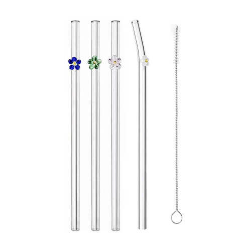 Glassugrör med blommotiv, 20 cm, 5 st 1