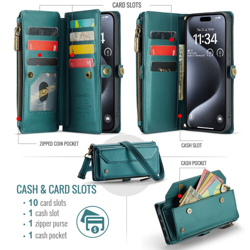 Θήκη πορτοφολιού crossbody με προστασία RFID για iPhone15Pro Max – Θήκη για 10 κάρτες, υποδοχή 1
