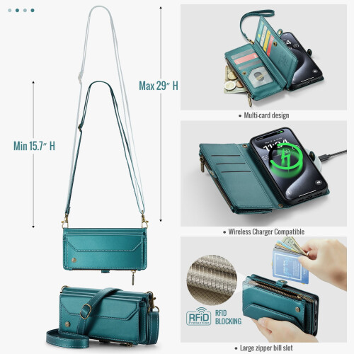 Θήκη πορτοφολιού crossbody με προστασία RFID για iPhone15Pro Max – Θήκη για 10 κάρτες, υποδοχή 2