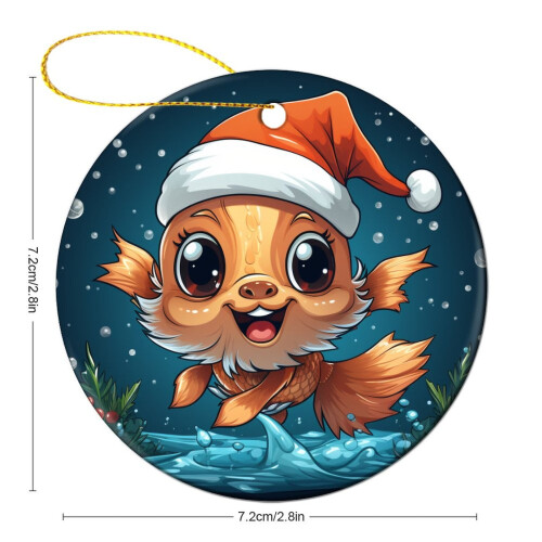 Christmas Ceramic Ornament Goldfish Red Santa Hat 2