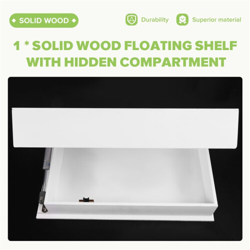 Solid Wood Floating Shelf with Hidden Compartment, Wall-Mounted Storage Rack, Home Decor A 1