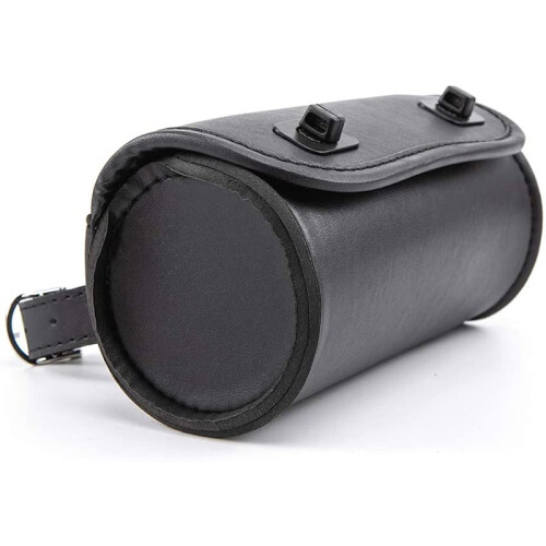 Motorcycle Fork Bag PU Leather Handlebar Tool Pouch Sissy Bar Roll Storage Bag Saddle Bag with 2 Straps, Universal 2