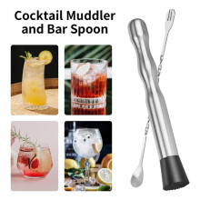 Muddler para Cuchara de Bar de CóCteles, 2 Piezas de 9 Pulgadas Muddler y Cuchara de 10 Pulgadas para Mezclar CóCteles, CóCtel Muddler Largo