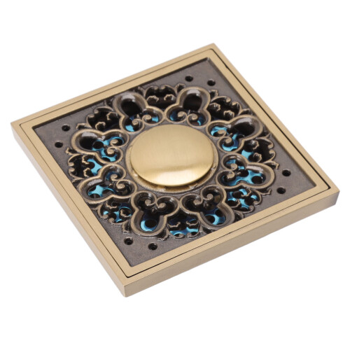Square Brass Shower Drain, Elegant Solution for Kitchen Bathroom Floors, High-Density Filter Drain with Retro Style Design 1