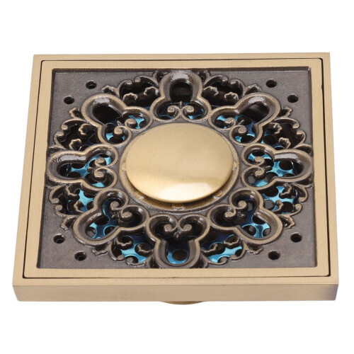 Square Brass Shower Drain, Elegant Solution for Kitchen Bathroom Floors, High-Density Filter Drain with Retro Style Design 2