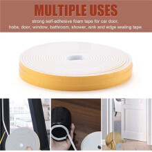 Self Adhesive Foam Tape Door Window Seal Door Draught Excluder Weatherstripping, 6mm Wide x 3mm Thick 3 Pcs Each White