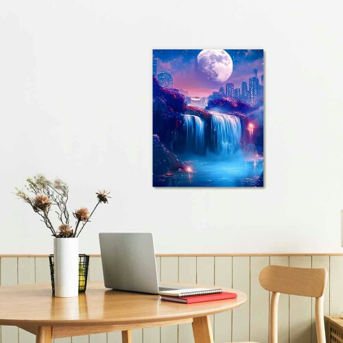 Ταπισερί Blacklight Space για Υπνοδωμάτιο Μαύρο Φως Καταρράκτης Τοπίο Κρεμαστό Τοίχο UV 1