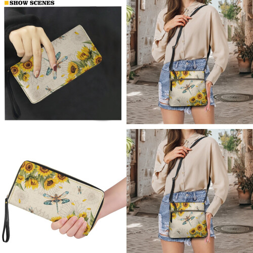 Σετ γυναικείων τσαντών Hobo Crossbody με σχέδιο λιβελούλας και ηλιοτρόπιο – Δερμάτινη 2