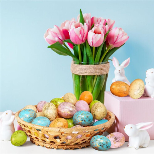 60 Pcs 6 Colors Foam Easter Eggs Pastel Easter Eggs Decorations Gold Easter Eggs Decorative Gold Speckled Eggs 2