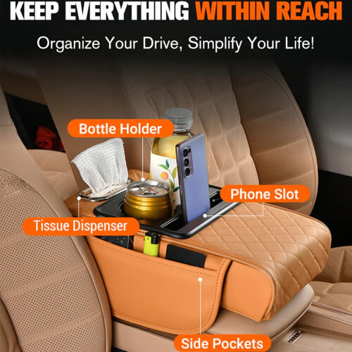 PU Leather Car Armrest Box Mat Universal Comfortable Wrist 1