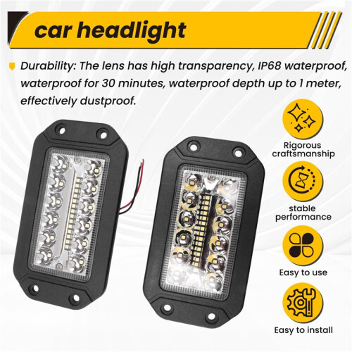 2Pcs 12V 6 Inch Flush Mount Work Light 26 LED Super Bright Spotlight Car Headlights 1