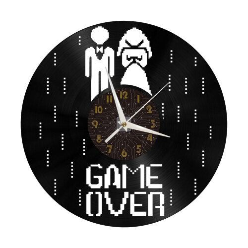 Ρολόι τοίχου βινυλίου Game Over, Ρολόι τοίχου βινυλίου με δίσκο, αθόρυβο και 1