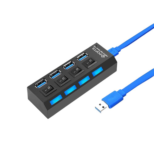 USB Hub 3.0, 4-Port Splitter, Power Adapter for Fast Data Transfer 5Gbps, Black Portable USB Expander for Computer Accessory 1
