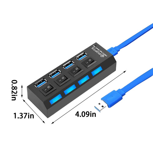 USB Hub 3.0, 4-Port Splitter, Power Adapter for Fast Data Transfer 5Gbps, Black Portable USB Expander for Computer Accessory 2