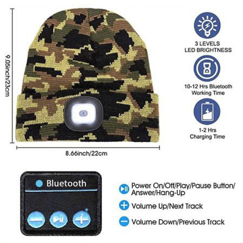 Καπέλο Bluetooth με φως LED Babibeauty, επαναφορτιζόμενο καπάκι κεφαλής USB, ενσωματωμένα 1