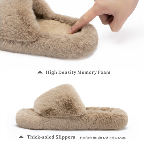 Γυναικείες παντόφλες Memory Foam Fuzzy με αντιολισθητική σόλα, επένδυση από τεχνητή 1