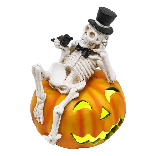 Skeleton Pumpkin Lantern Resin Table Lamp13x12x15.5cm
