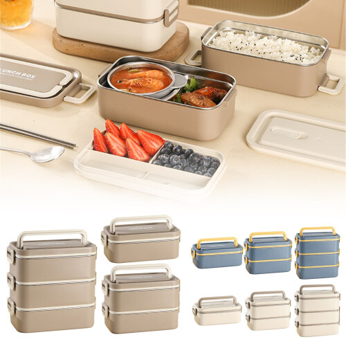 Ensemble de boîtes à lunch empilables et étanches, 3 pièces 2
