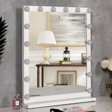 Hollywood Style Lighted Rectangular Makeup Mirror with Base