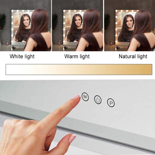 Hollywood Style Lighted Rectangular Makeup Mirror with Base 2