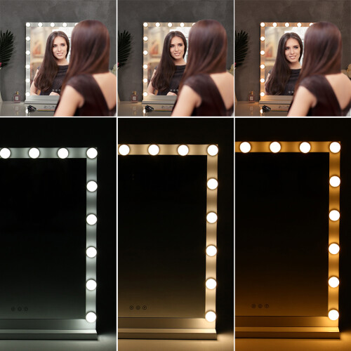 Hollywood Style Lighted Rectangular Makeup Mirror with Base 1