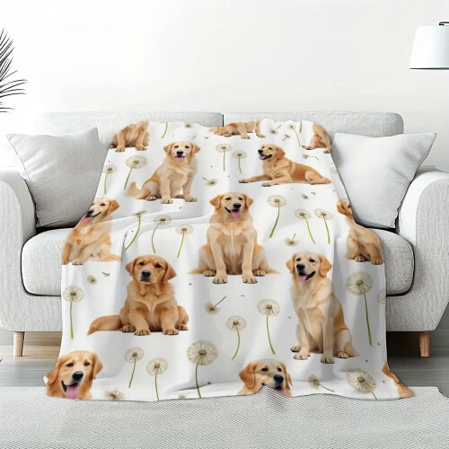 Κουβέρτα Golden Retriever – Βελούδινη φανελένια κουβέρτα με σχέδιο κουταβιού και 1