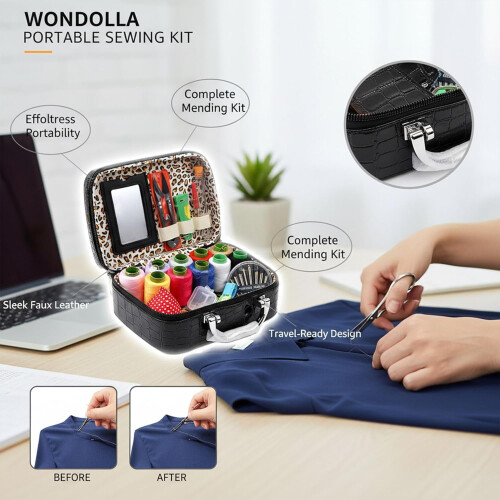 Σετ ραπτικής Wondolla σε θήκη από τεχνητό δέρμα – Ατσάλινες βελόνες, φορητό σετ 1