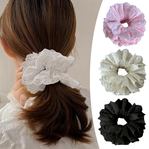 Hårsnodd i spets – justerbar blommig scrunchie 1